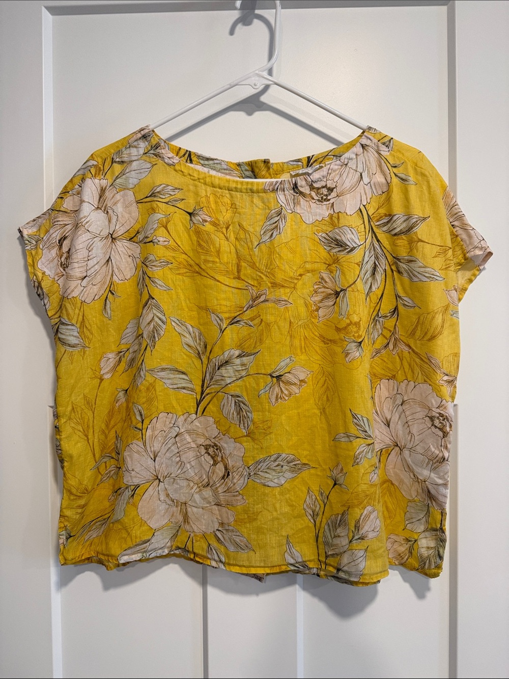 Yellow Floral Short Sleeve Boxy Blouse